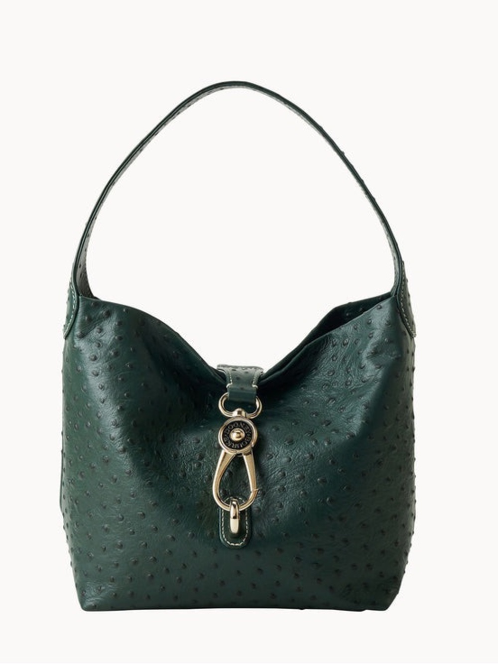 Dooney & Bourke Forest Green Ostrich Logo Lock Hobo NWT